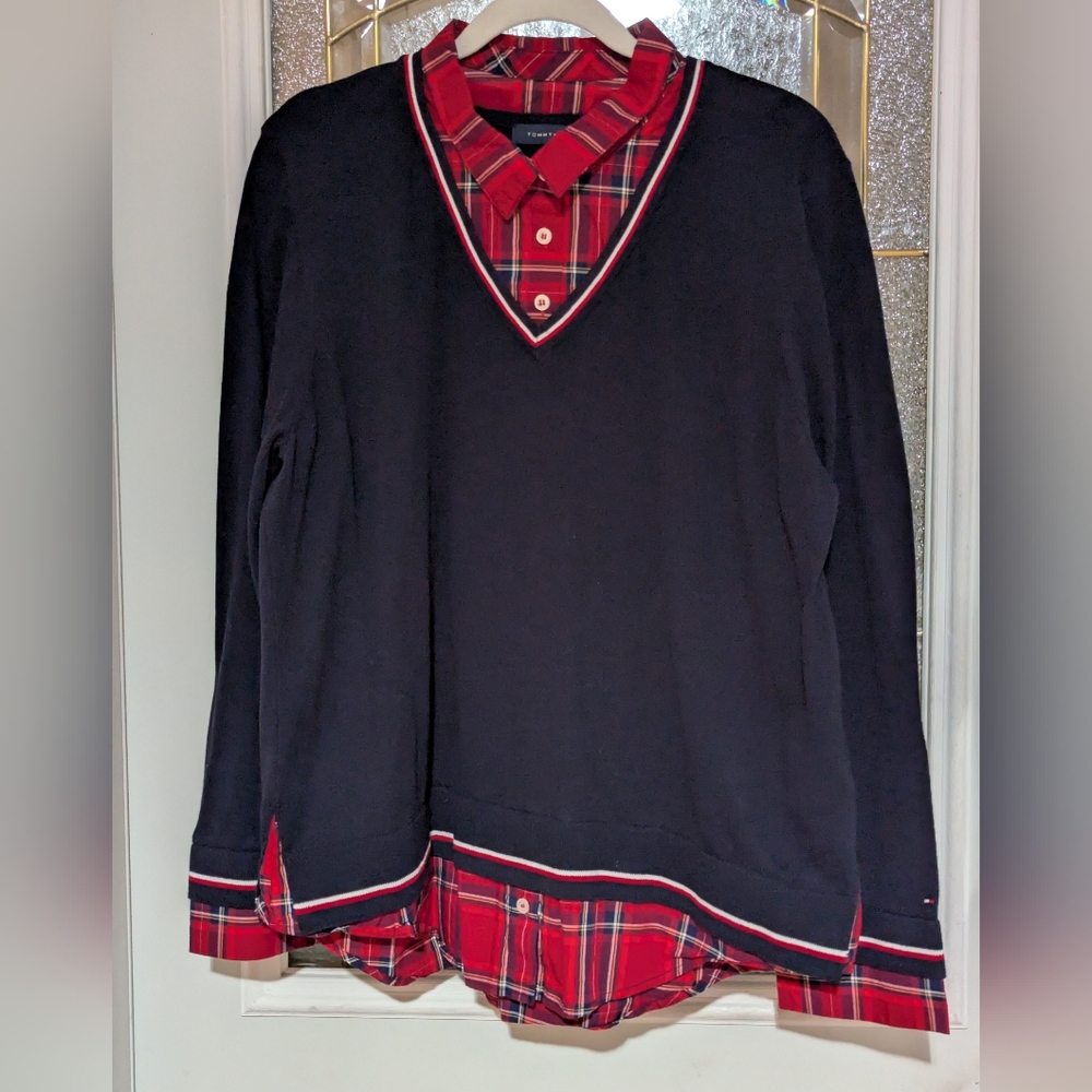 A268, Tommy Hilfiger Women's Black Sweater with Red Accents